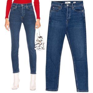 Re/Done Originals High Rise Ankle Crop Stretch Jeans in Medium 53 Denim Size 26
